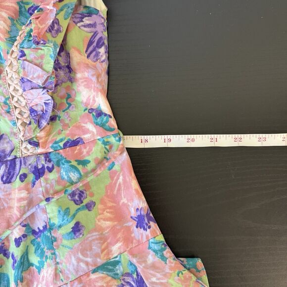 Indikah Angel Biba Womens XS Tiered Ruffle Open Back Colorful Floral Mini Dress - Picture 14 of 16